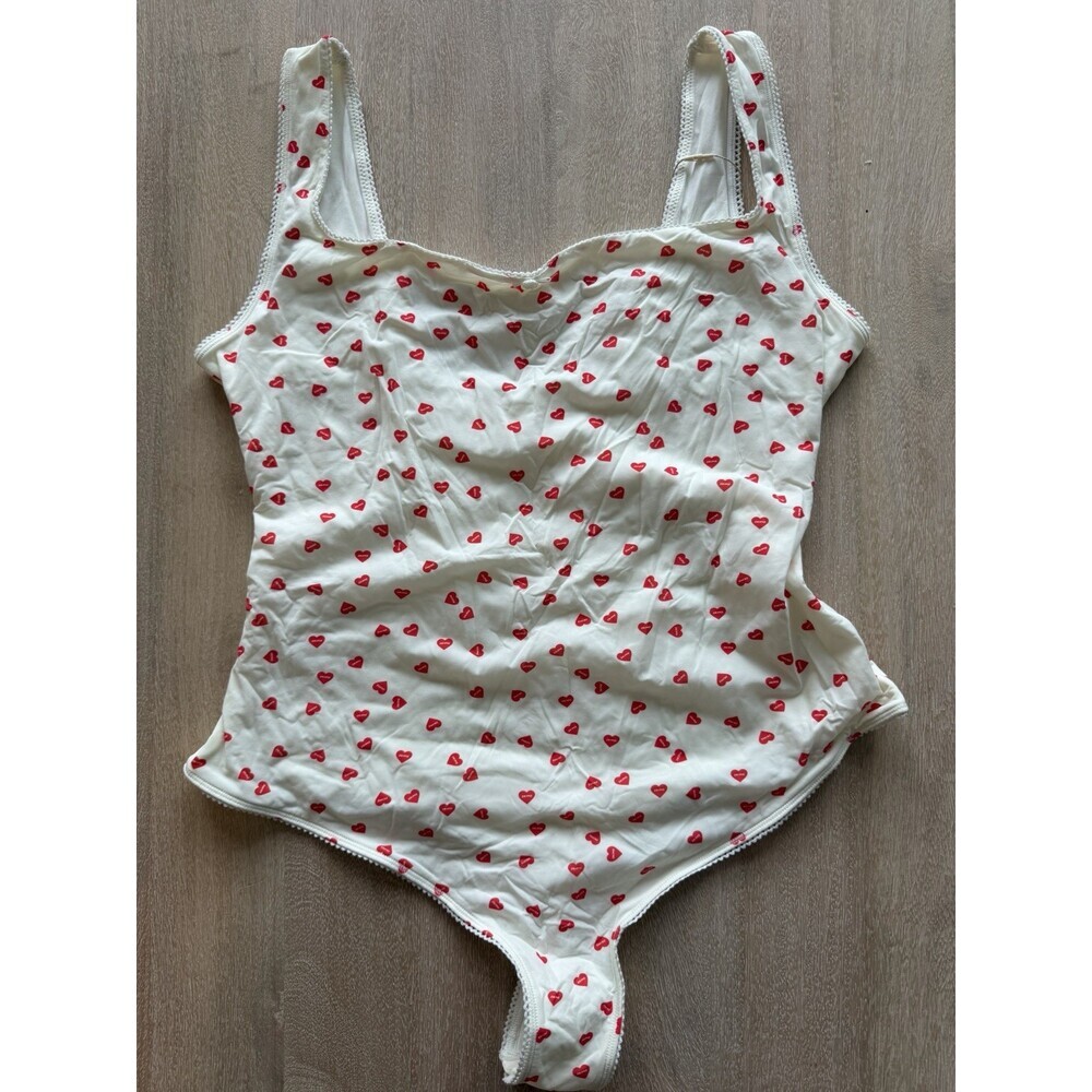 SKIMS NWT Fits Everybody Square Neck Bodysuit - Ruby Heart Print XL Valentine's